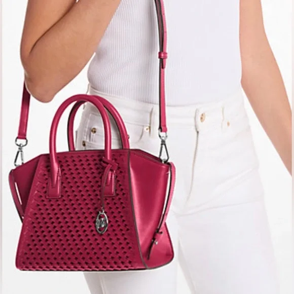Michael Kors - Avril Small Woven Satchel in Raspberry - Picture 3 of 3